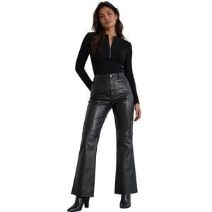 Princess polly Black Faux Leather Moto Pants High Rise edgy  Y2K Chic 2 bootcut